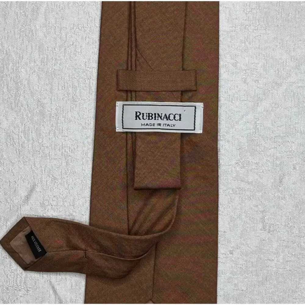 Rubinacci Napoli Camel Brown Tie Made in Italy Silk Viscose Blend 3.75